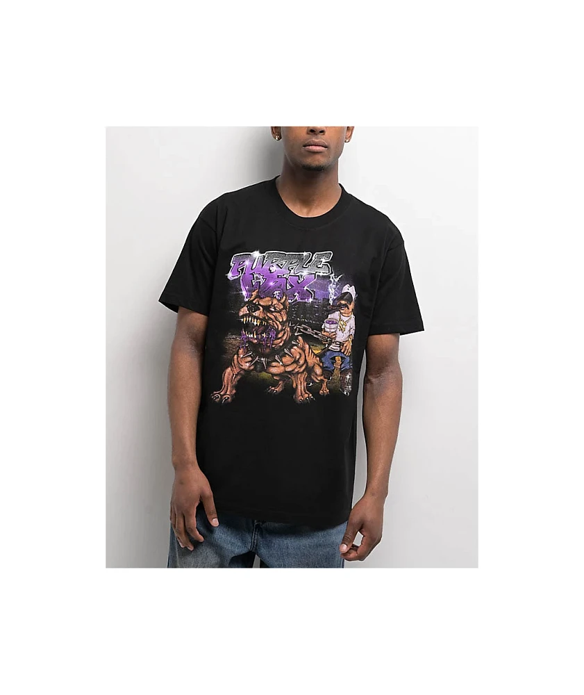 Purple Wax Dog Walk Black T-Shirt