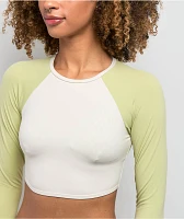 Quiksilver Pipeline Green & White Long Sleeve Crop Swim Top