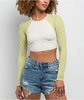 Quiksilver Pipeline Green & White Long Sleeve Crop Swim Top