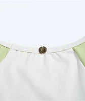 Quiksilver Pipeline Green & White Long Sleeve Crop Swim Top