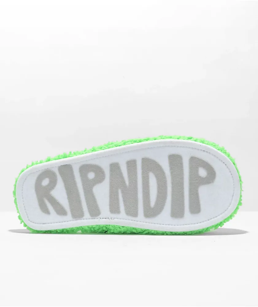 RIPNDIP Alien Face Green Fuzzy Slide Slippers