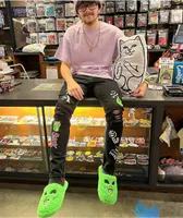 RIPNDIP Alien Face Green Fuzzy Slide Slippers