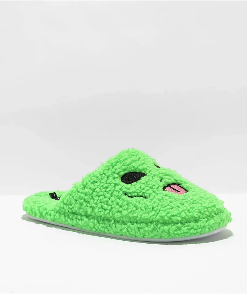 RIPNDIP Alien Face Green Fuzzy Slide Slippers