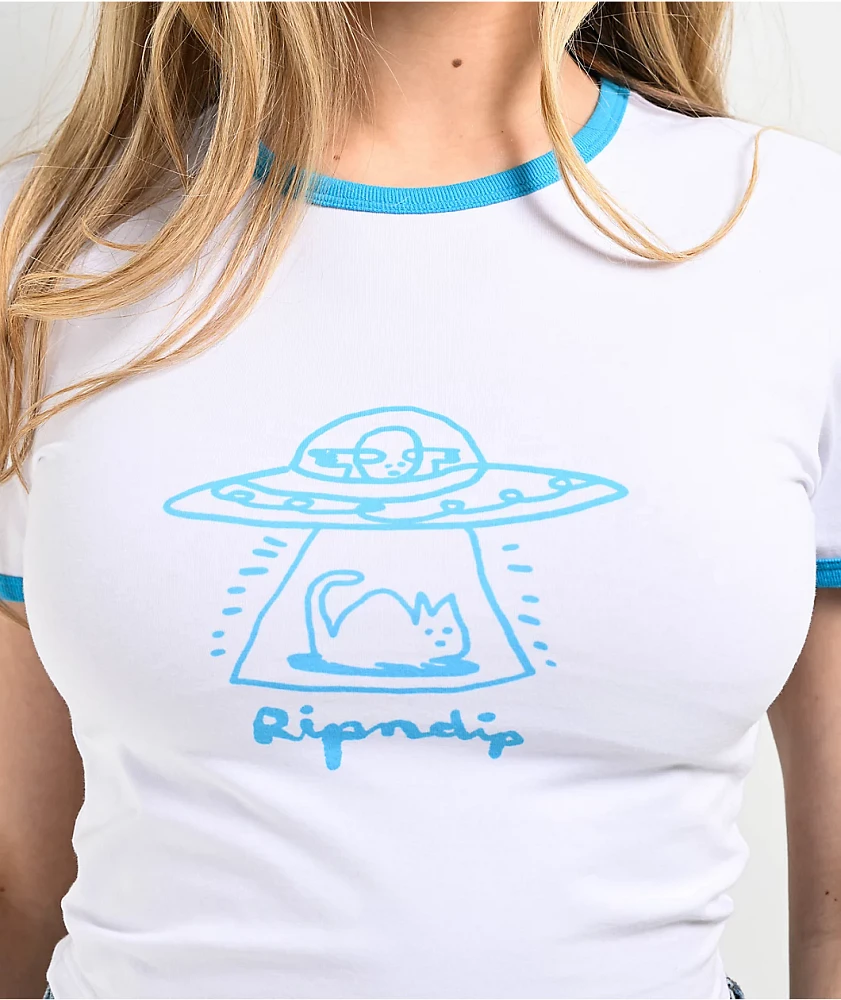 RIPNDIP Blonded White & Blue Crop Ringer T-Shirt