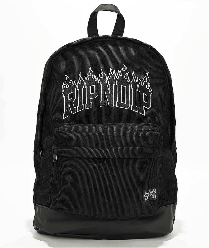 RIPNDIP Fire Spirit Black Corduroy Backpack