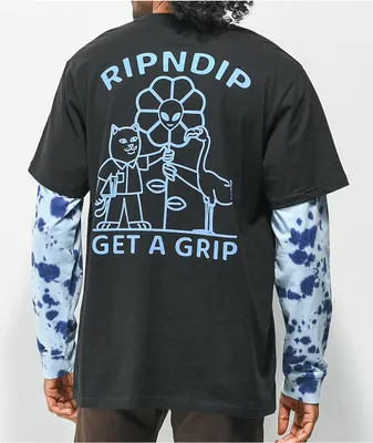 RIPNDIP Get A Grip Black & Tie Dye Layered Long Sleeve T-Shirt