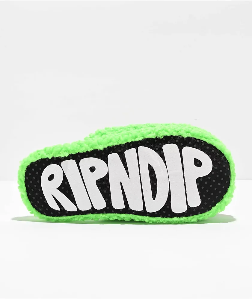 RIPNDIP Lord Jerm Face Plush Green Slippers