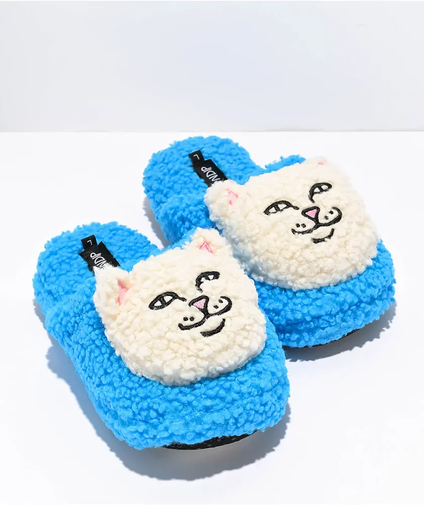 RIPNDIP Lord Nerm Face Plush Blue Slippers