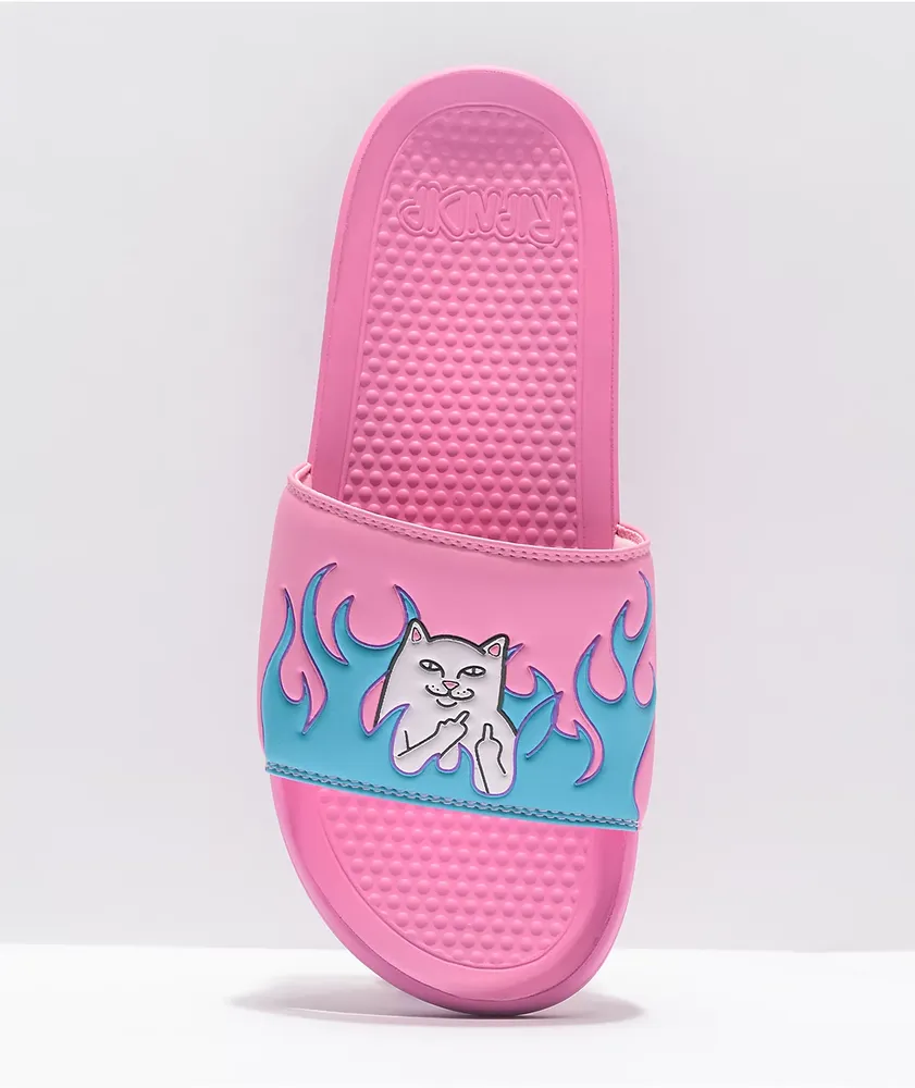 RIPNDIP Lord Nermal Pink & Blue Flame Slide Sandals