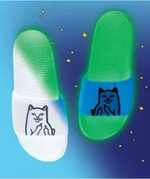 RIPNDIP Lord Nermal UV Glow Blue White Slide Sandals