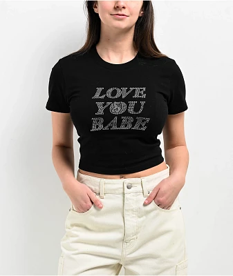 RIPNDIP Love U Babe Rhinestone Black Crop T-Shirt