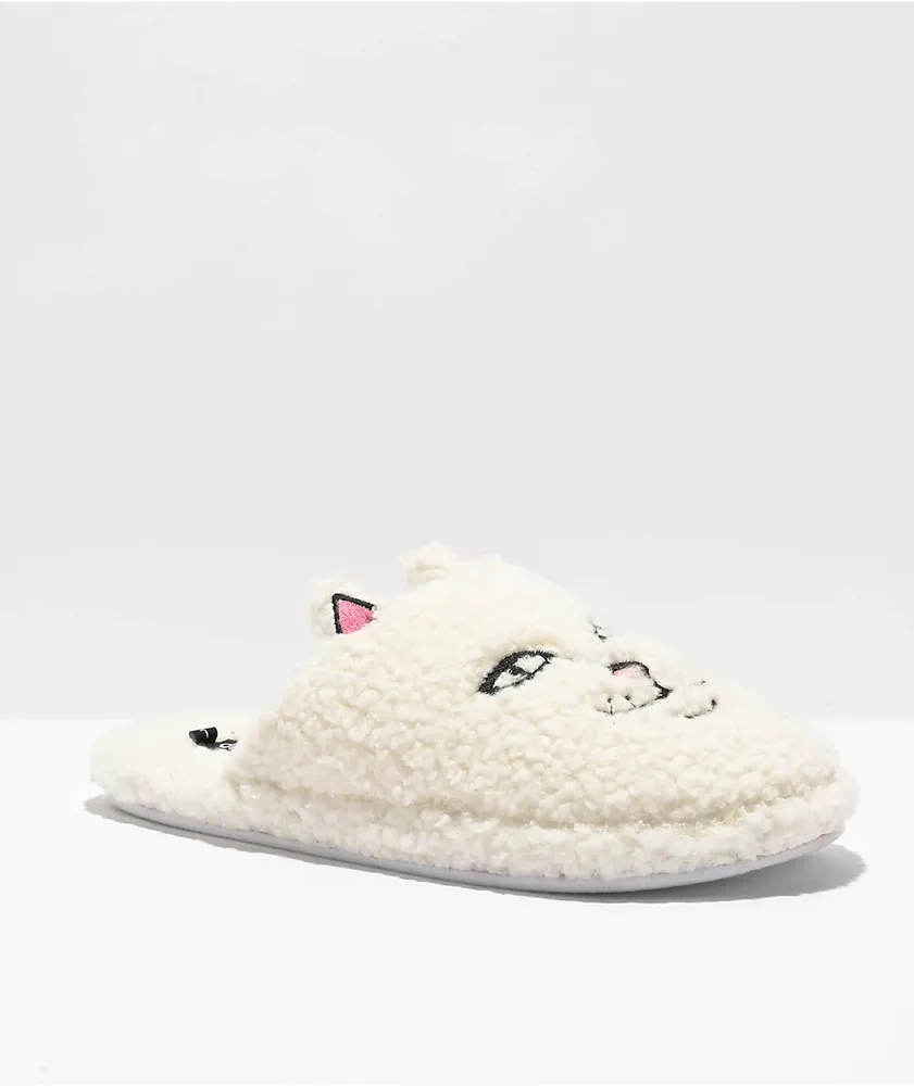 RIPNDIP Nerm Face White Fuzzy Slide Slippers