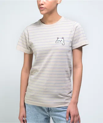RIPNDIP Peeking Nermal Cream Striped T-Shirt