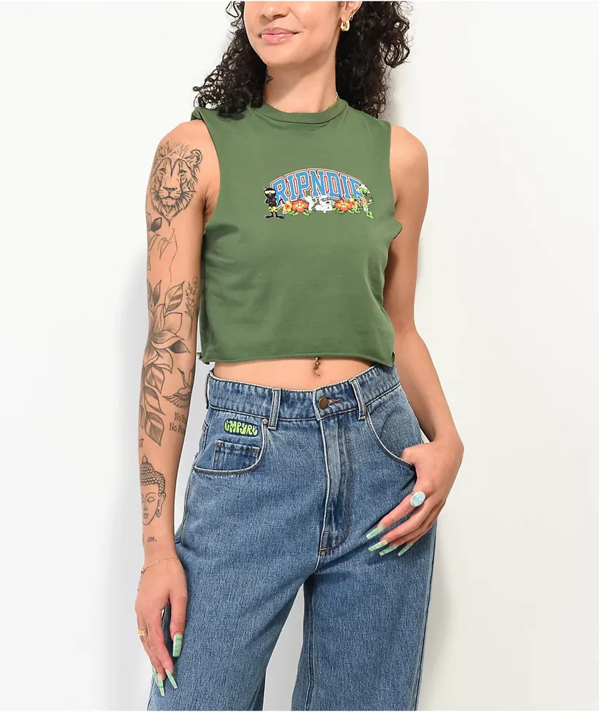 RIPNDIP Summer Friends Green Crop Tank Top