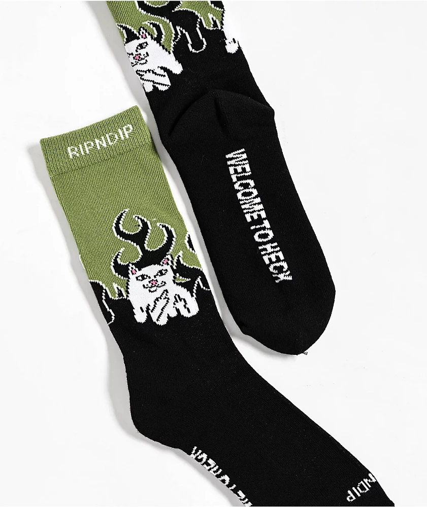 RIPNDIP Welcome To Heck Forest Green Crew Socks