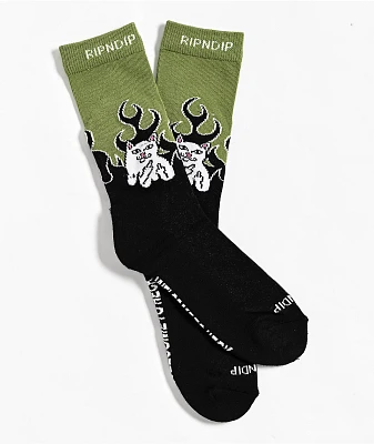 RIPNDIP Welcome To Heck Forest Green Crew Socks