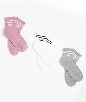 RVCA 3 Pack White, Pink, & Grey Ankle Socks