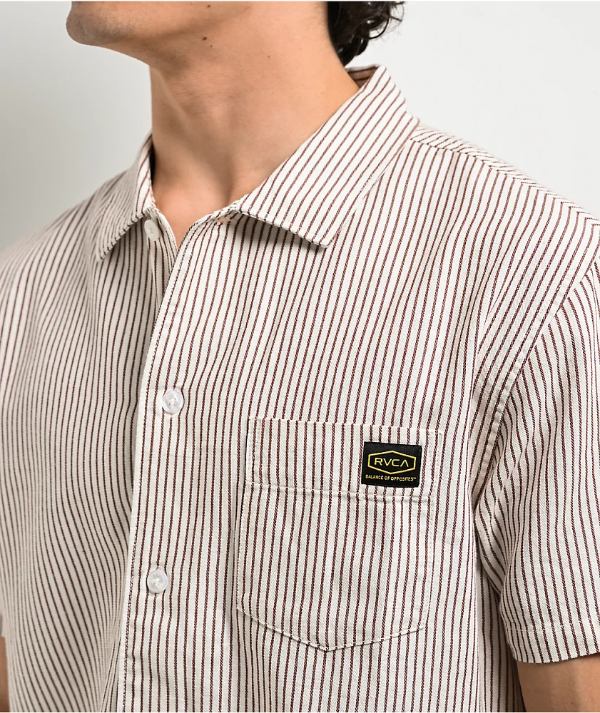 RVCA Dayshift Stripe II Natural Short Sleeve Button Up Shirt