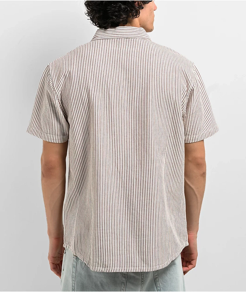 RVCA Dayshift Stripe II Natural Short Sleeve Button Up Shirt