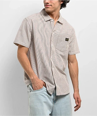 RVCA Dayshift Stripe II Natural Short Sleeve Button Up Shirt