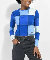 Ragged Priest Blue Square Panel Crop Long Sleeve T-Shirt