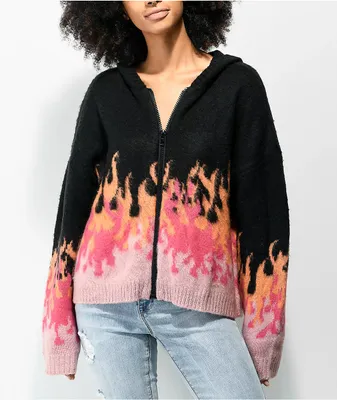 Ragged Priest Enlightened Black & Pink Hooded Zip Sweater