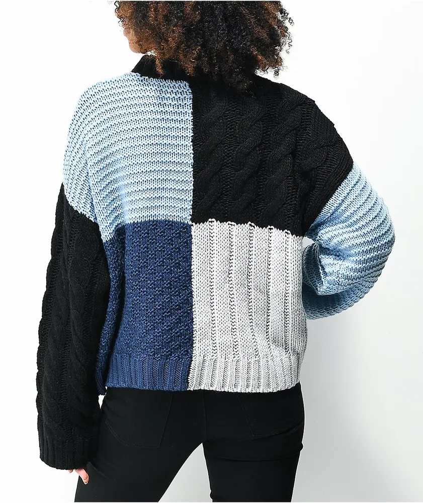 Ragged Priest Matrix Black, Blue, White Crewneck Knit Sweater