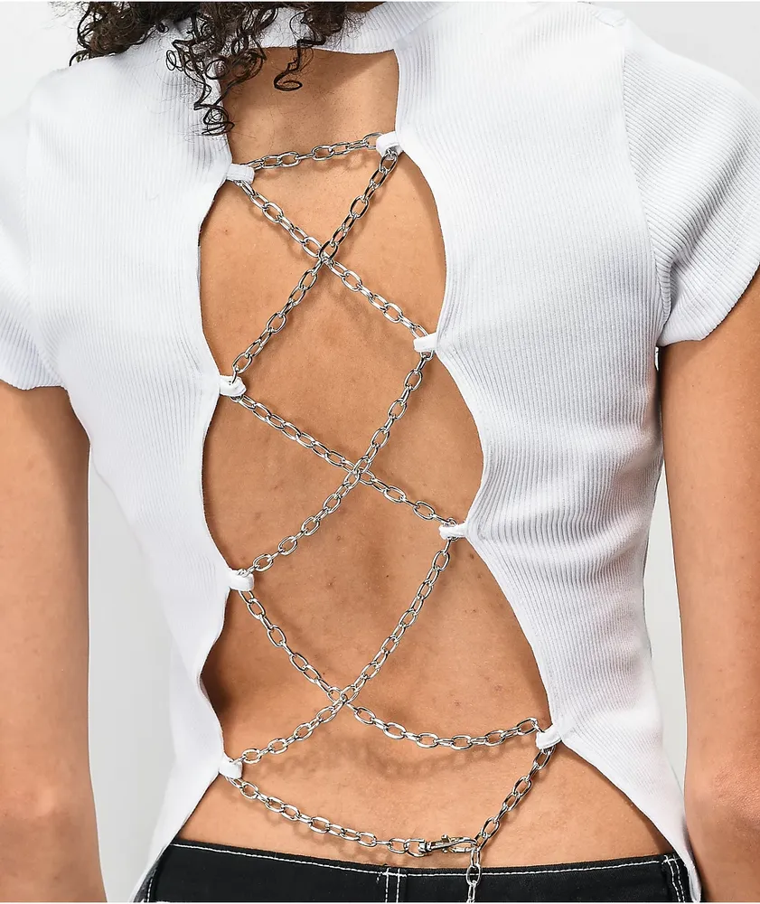 Ragged Priest Spaced Chain Back White Crop Top