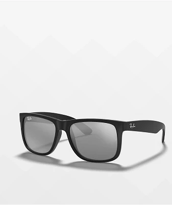 Ray-Ban Justin Rubber Black & Grey Mirror Silver Sunglasses