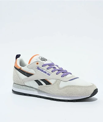 Reebok Classic Leather Chalk, Alabaster, & Dynamic Purple Shoes