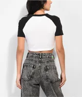 Reebok Classics Sparkle Black & White Raglan Crop T-Shirt