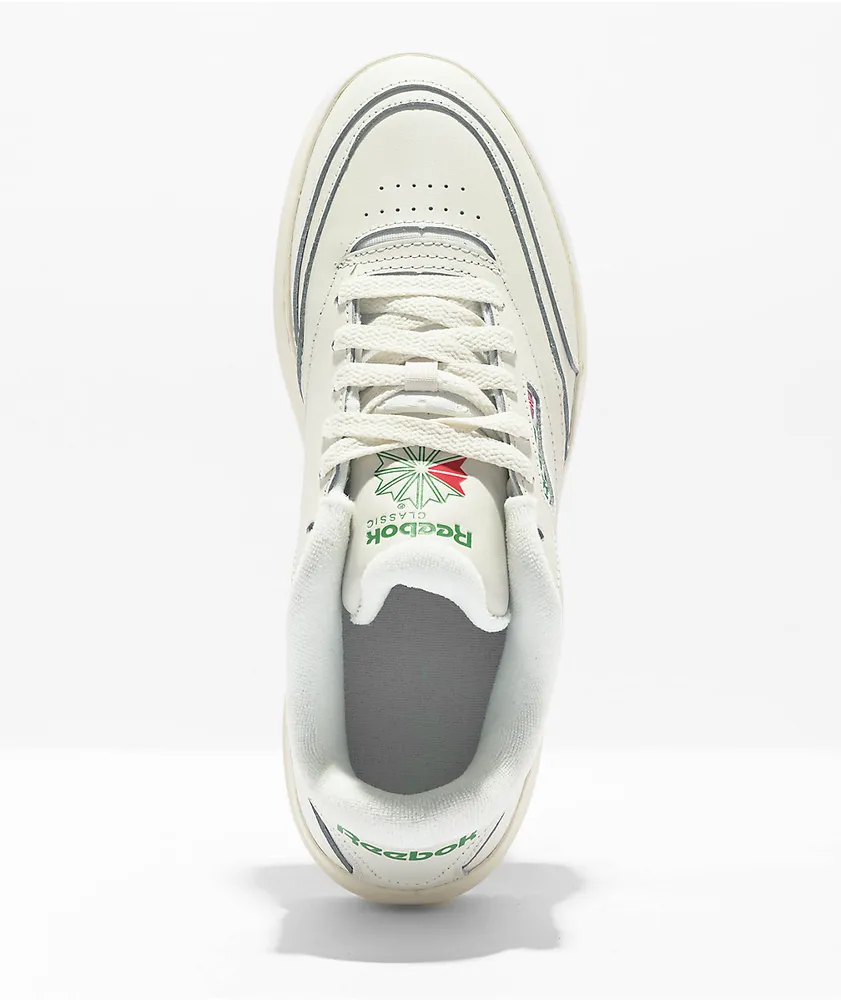 Reebok Club C Extra Chalk White & Green Platfrom Shoes