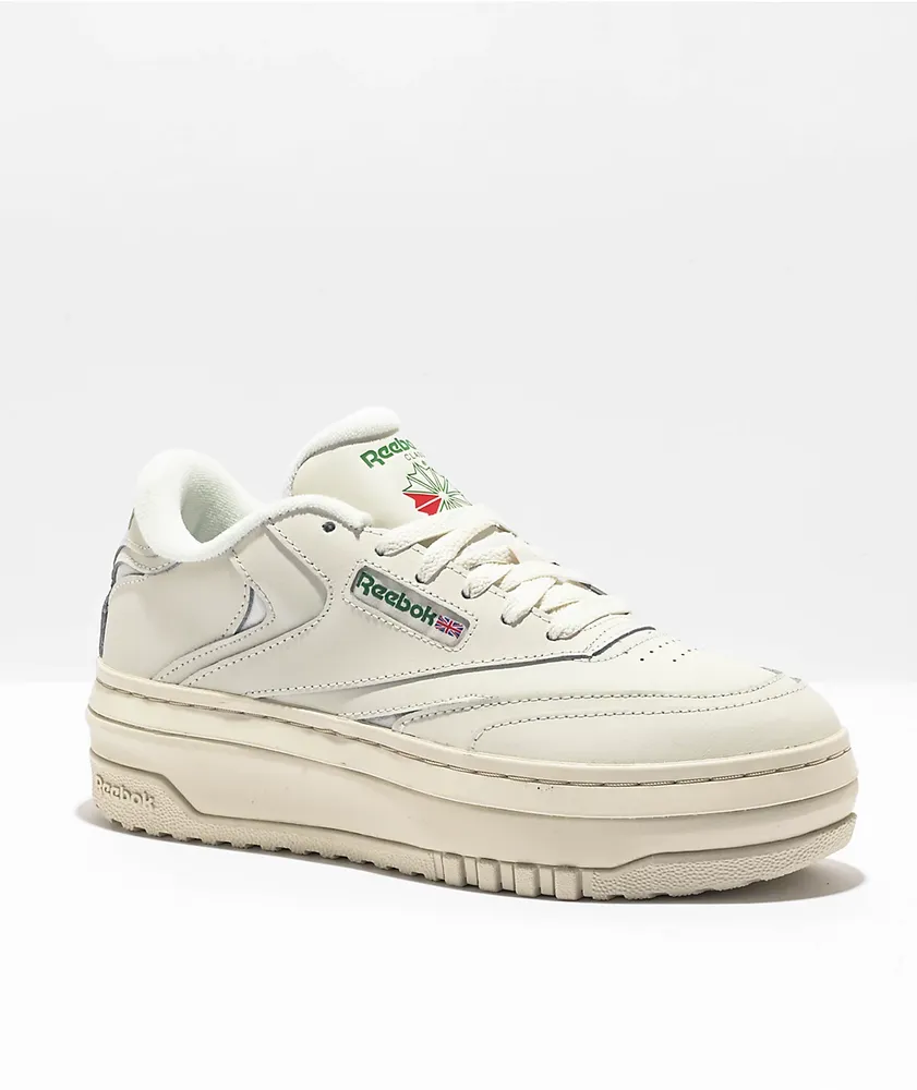 Reebok Club C Extra Chalk White & Green Platfrom Shoes