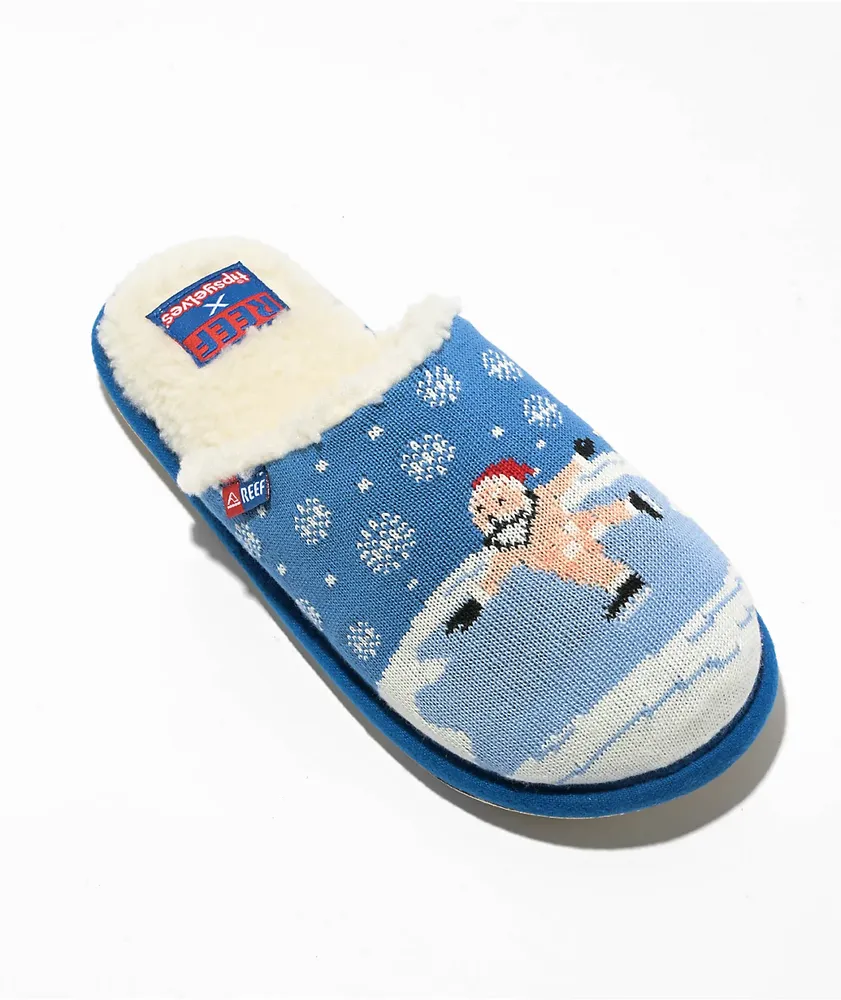 Reef x Tipsy Elves Censored Santa Blue & White Slippers