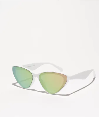 Reflective White Cat Eye Sunglasses