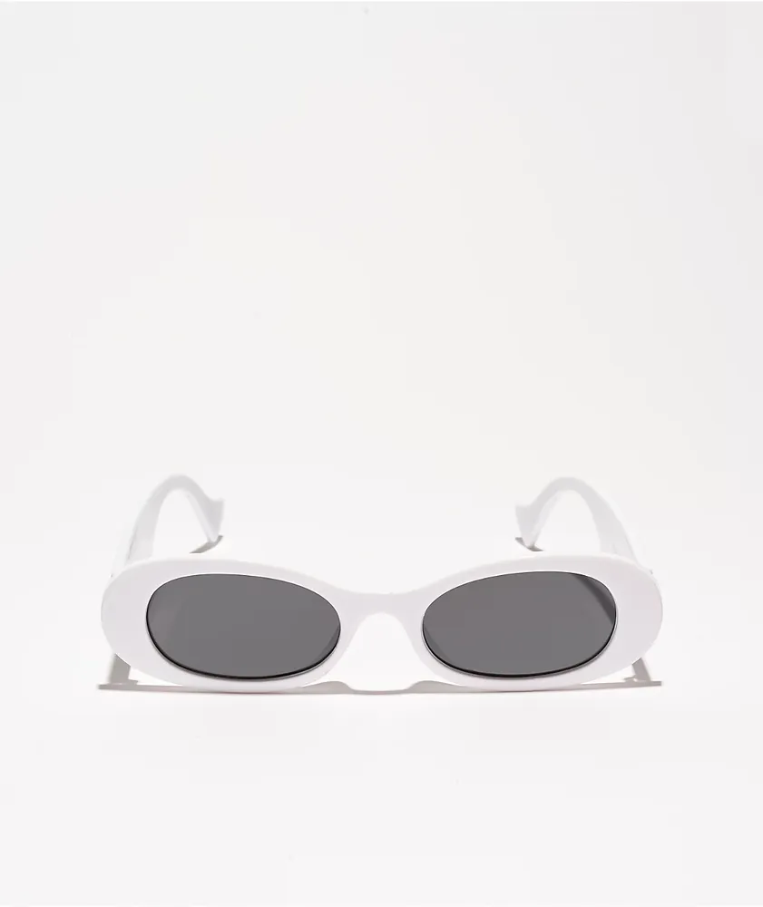 Reflective White Oval Sunglasses