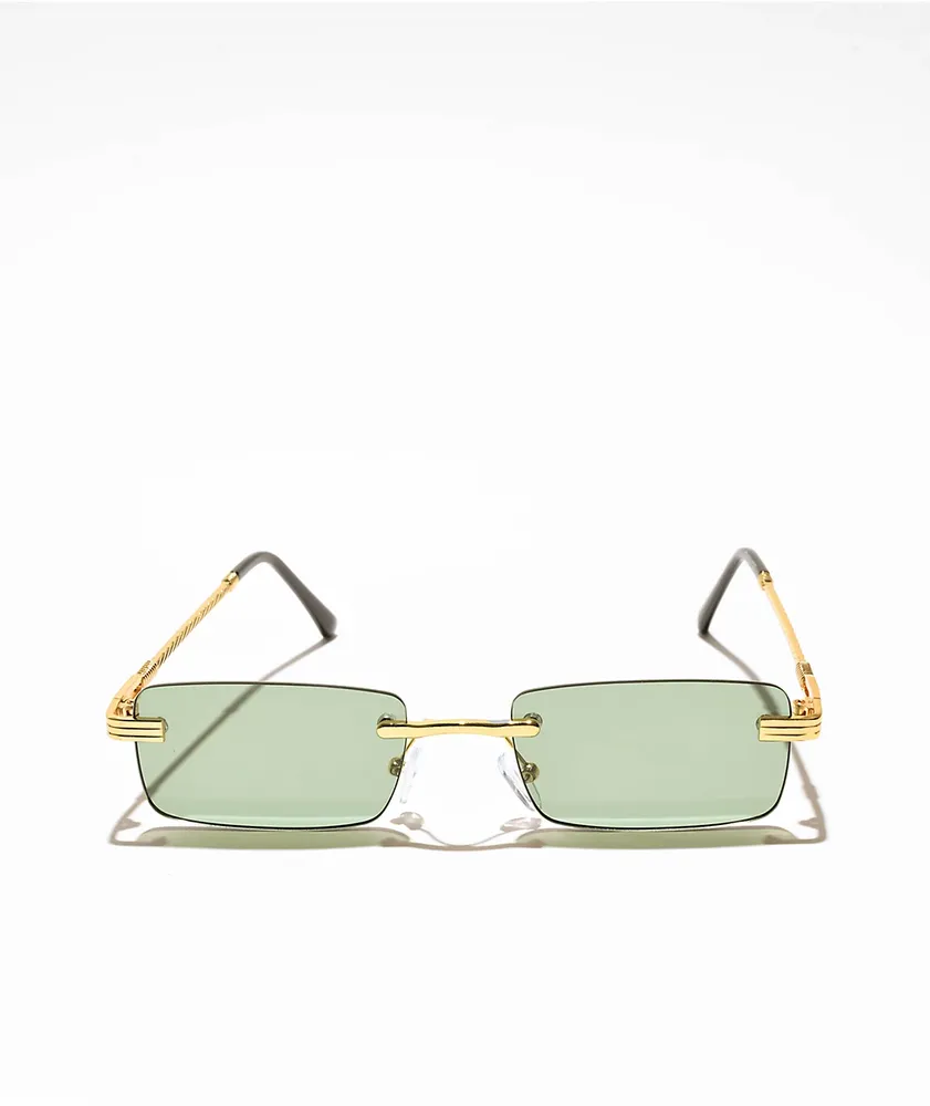 Rimless Braid Green & Gold Rectangle Sunglasses