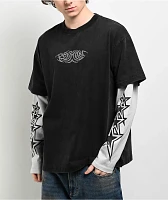 Rodman Apparel Stone Black Wash & White 2fer Long Sleeve T-Shirt