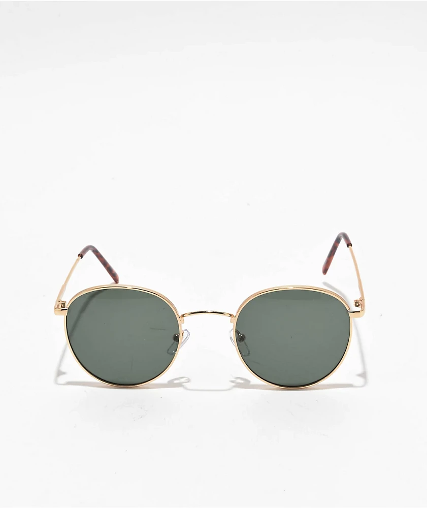 Round Gold, Green & Tortoise Sunglasses