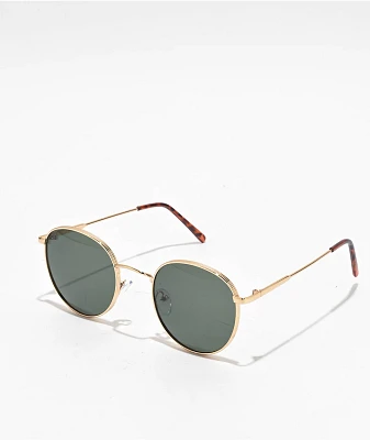 Round Gold, Green & Tortoise Sunglasses