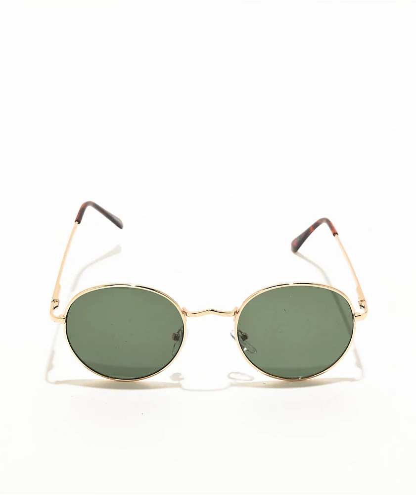 Round Gold & Green Sunglasses