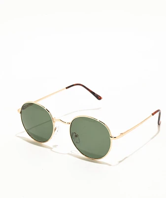 Round Gold & Green Sunglasses