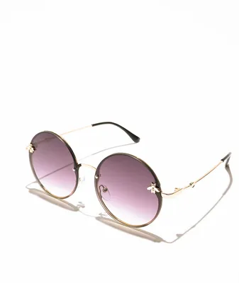 Round XL Bee Purple & Gold Sunglasses