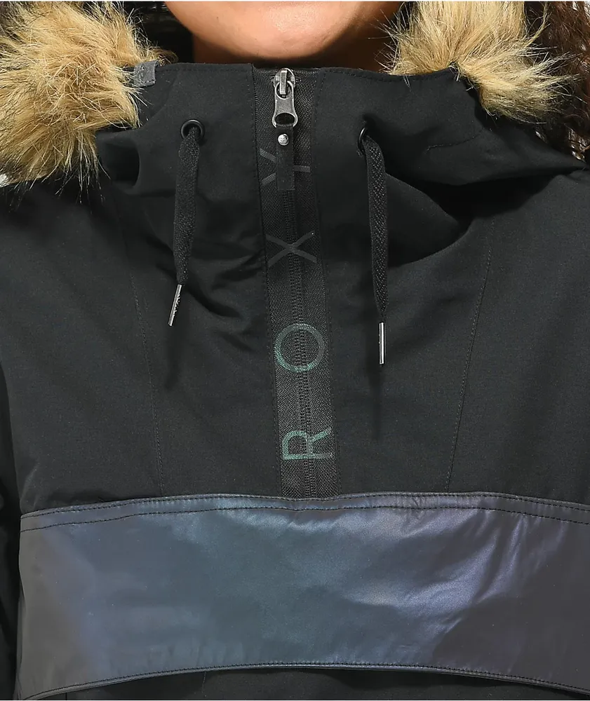 Roxy Shelter Black & Irridescent Anorak 10K Snowboard Jacket
