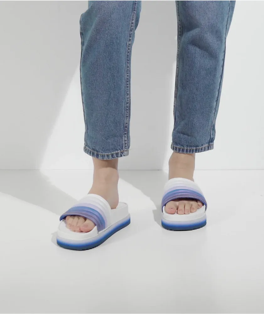 Roxy Slippy Jess Blue & White Slide Sandals