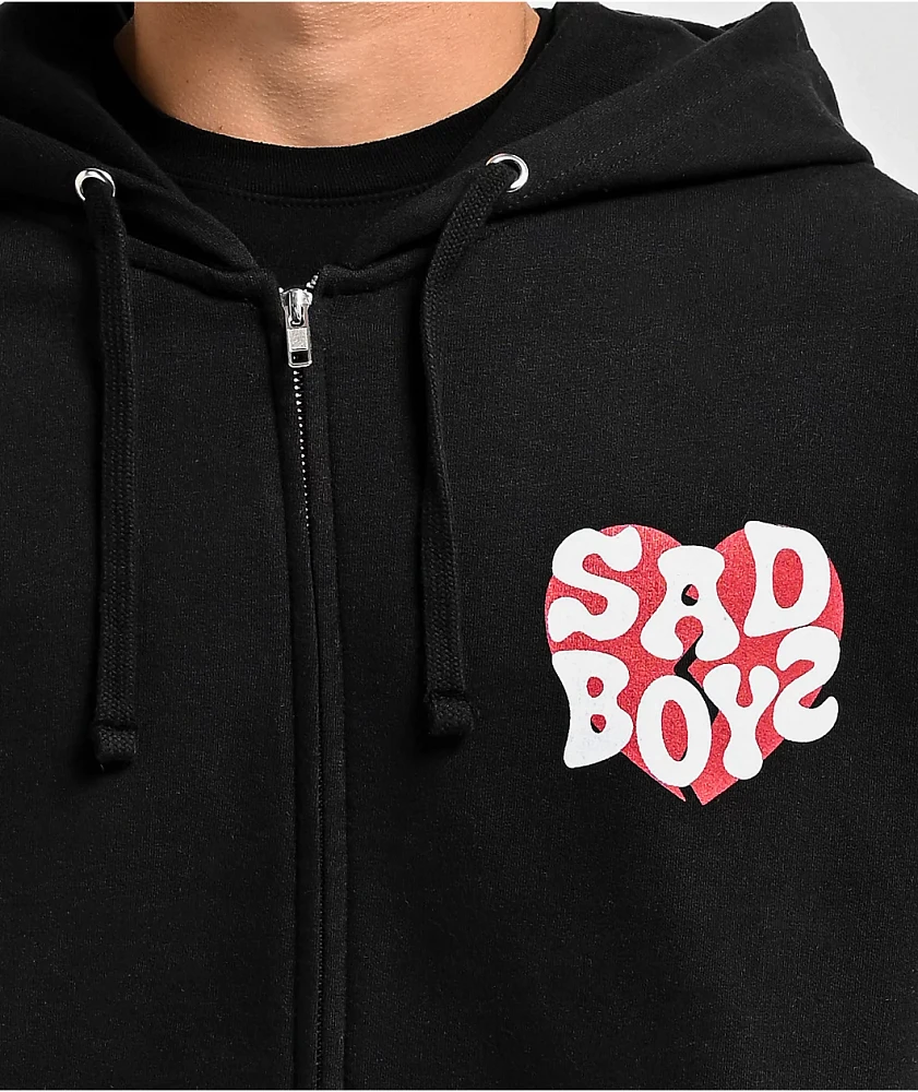 SAD BOYZ by Junior H Heart Black Zip Hoodie