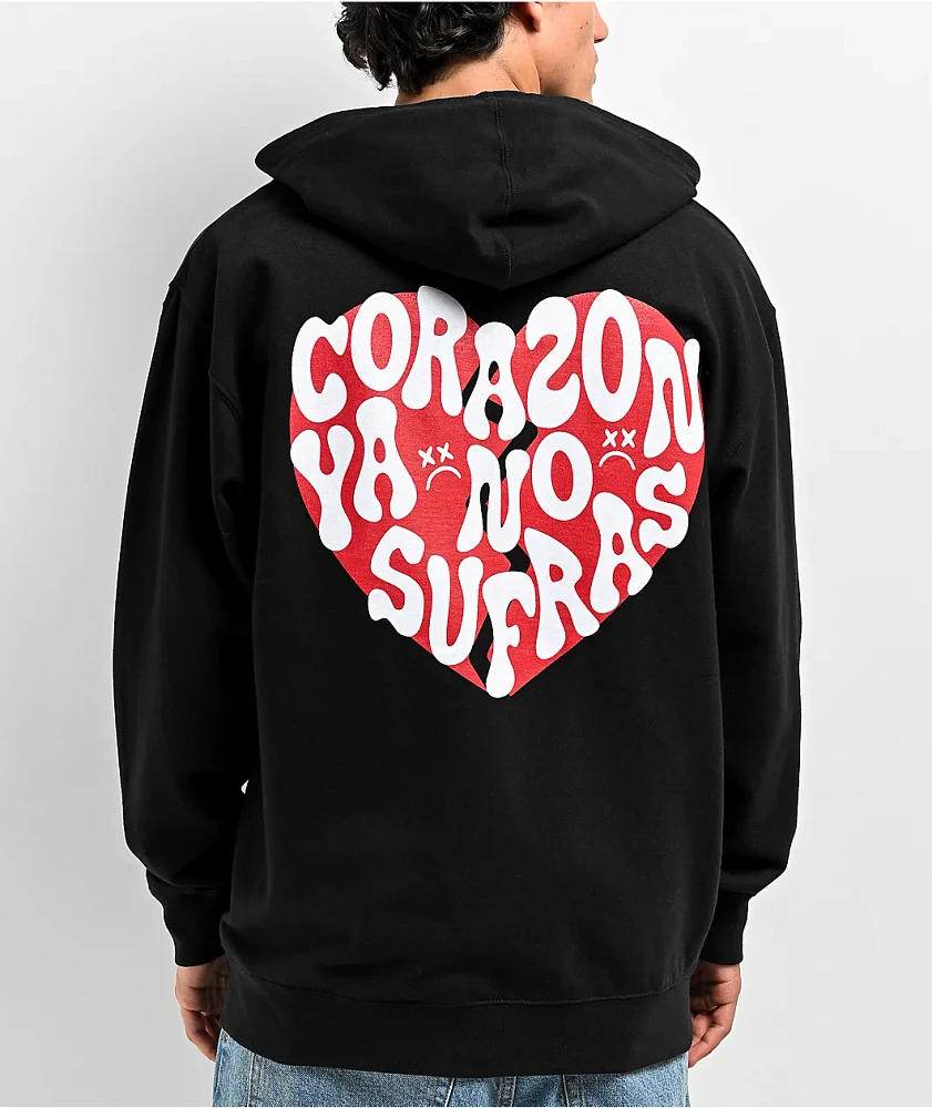 SAD BOYZ by Junior H Heart Black Zip Hoodie