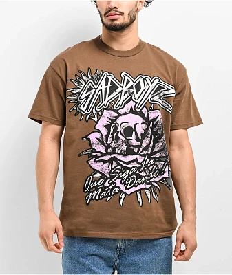 SAD BOYZ by Junior H Pink Roses Brown T-Shirt