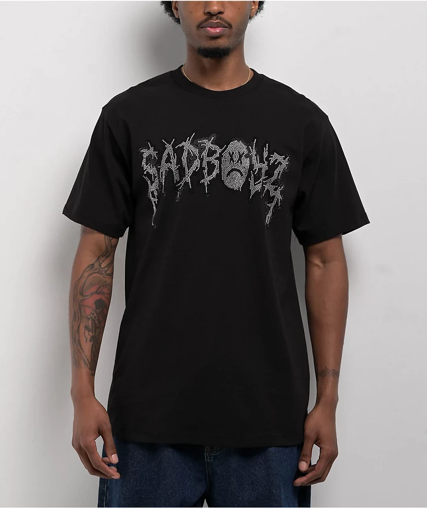 SAD BOYZ by Junior H Rhinestone Logo Black T-Shirt