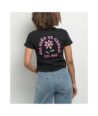 SAD BOYZ by Junior H SAD GIRLZ Flower Black Crop T-Shirt